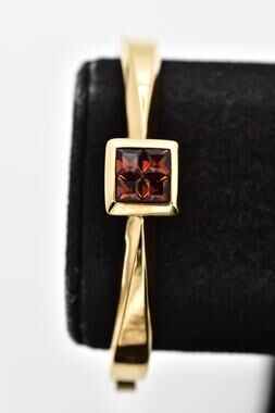 Vintage Chocolate Brown Square Crystal Rhinestone Bangle Bracelet Gold 90s BinD